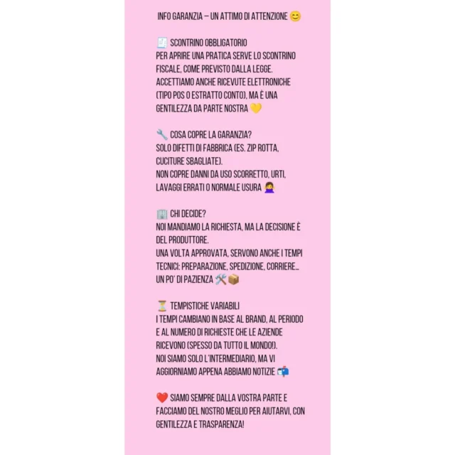 Vi chiediamo di leggere con attenzione ❤️
Questo per evitare ogni tipo di incomprensione. Siamo sempre disponibili, nel rispetto delle regole ❤️
Buonissima giornata 😘